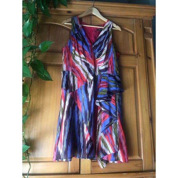 Nanette Lepore Go Getter Ruffled Ikat Silk Dress Size 12 - Picture 2 of 13